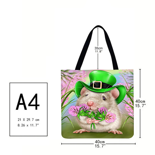 Fashionable Ladies Hamster Shoulder Shopping Bag Linen Printing Pattern Eco-friendly Tote Large Capacity Handbags