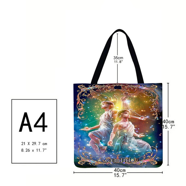 Casual Ladies Tote Bag Constellation Printed Pattern Design Travel Large Capacity Linen Female Exquisite Shopping Bag