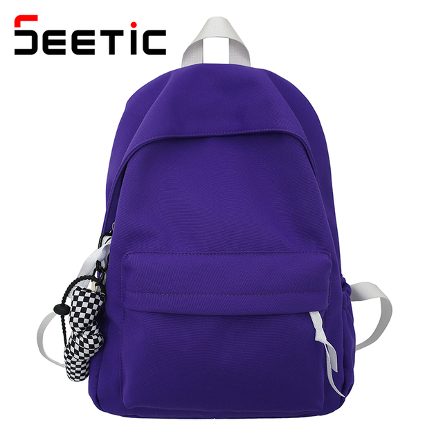 SEETIC 2022 New Nylon Women Backpack Solid Color School Bag Fashion Waterproof Backpack Female Student Anti-theft Backpack Women