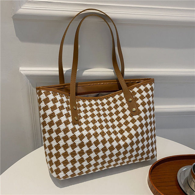 MBTI Fashion Plaid Women Shoulder Bag Classic Casual Tote Korean Tote Bag Elegant Femme Main Brief Vintage Bolso Mujer