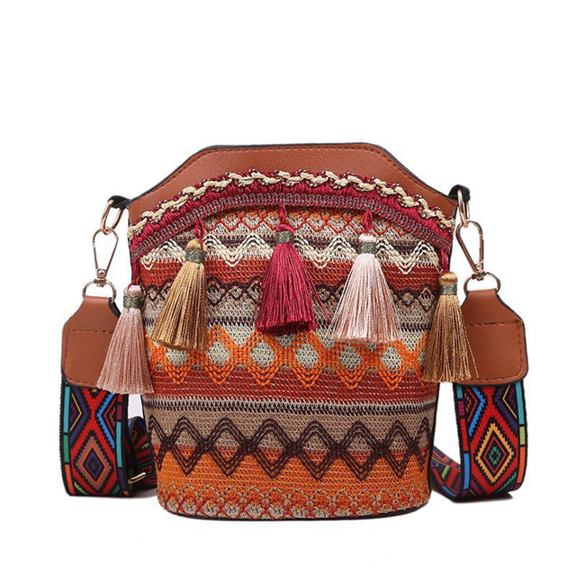 Ethnic Women's Shoulder Bag Knit Tassel Small Crossbody Bag Women Handbag Original Design Postman Bag