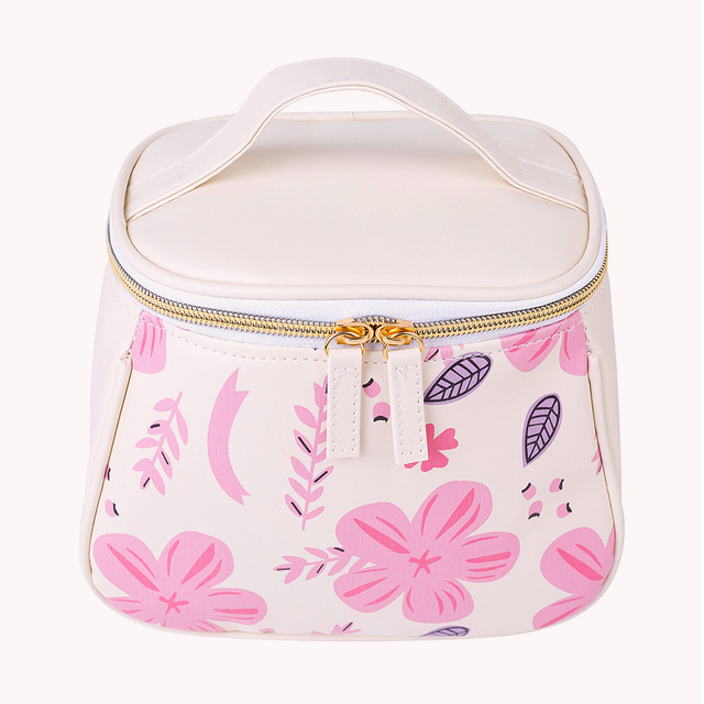 Korean PU leather printing cosmetic bag fashion printing portable female cosmetic large capacity trend retro casual cosmetic bag