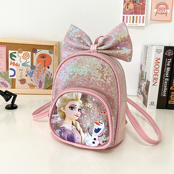 New Children's School Bag Cartoon Princess Accessories Bag Bow Sequins PU Backpack Pupil Kindergarten Kids Girls Backpack