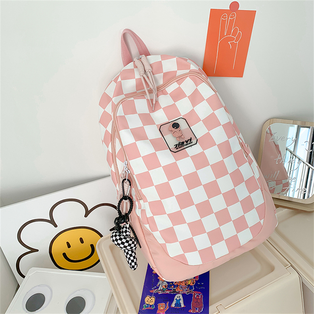 Fashion Plaid Women Backpack Purses Casual Nylon Backpack Student Book School Bags For Girls New High Capacity Travel Bag