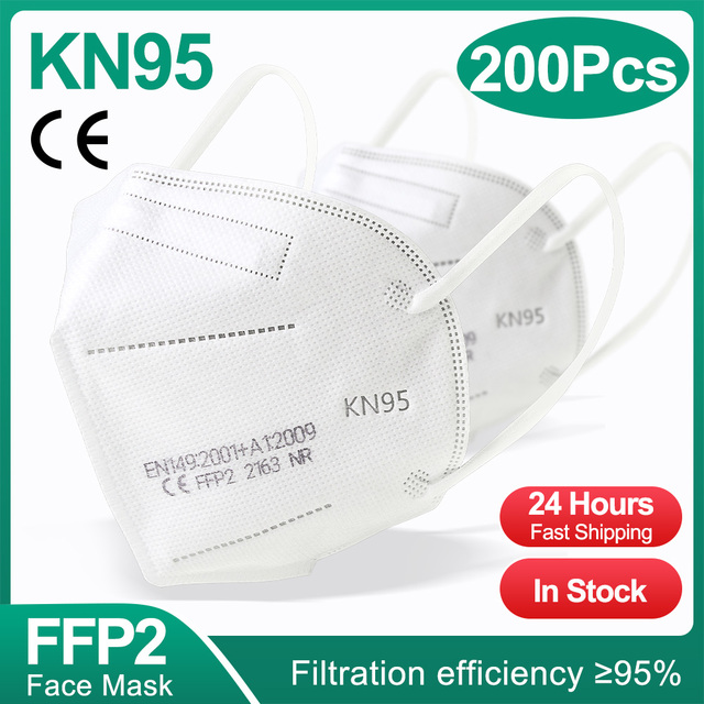 10-200 قطعة معتمد kn95 قناع fpp2 Mascarillas ffp2 homology ada ffp2fan 5 طبقات واقية أقنعة الوجه الأسود قناع جهاز التنفس