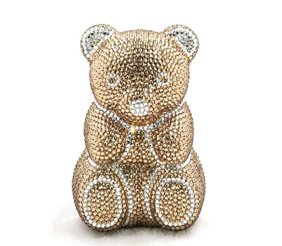 Women's Perforated Bear Handbag,Bear Perforated Crystal Handbag,Cocktail Purse,Shoulder Bag,Gifts