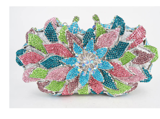 Openwork Crystal Handbags For Women Green Gold Silver Blue Floral Pattern Diamond Bridal Solid Evening Bag