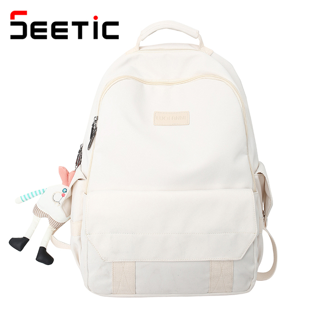 SEETIC Fashion Women School Bags Solid Color Famale Backpack Waterproof Nylon Student Backpack Women Casual School Bag