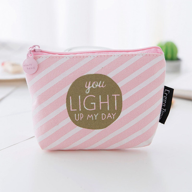 1PC Coin Purse Canvas Wallet Bag With Zipper Card Holder Mini Cute Pink Mini Wallet