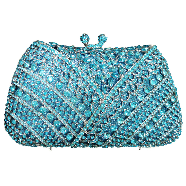 New Arrival Crystal Green Rhinestone Luxurious Evening Clutches Small Handbag For Women Prom Party Bag