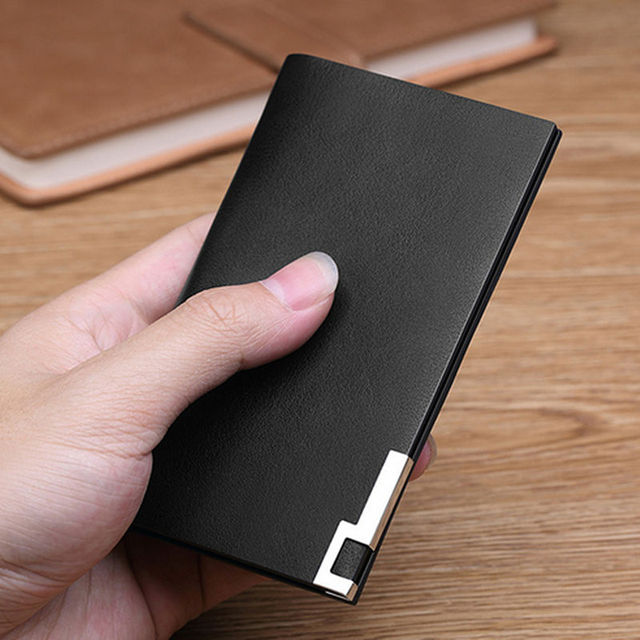 Men Wallet Fashion 100% Real Leather Card Holder Metal Wallet Credit Card Case PL185142