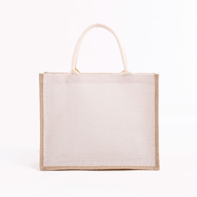 Unisex Reusable Burlap Shopping Bag Eco-Friendly Grocery Bag Large Capacity Beach Vacation Picnic Bag