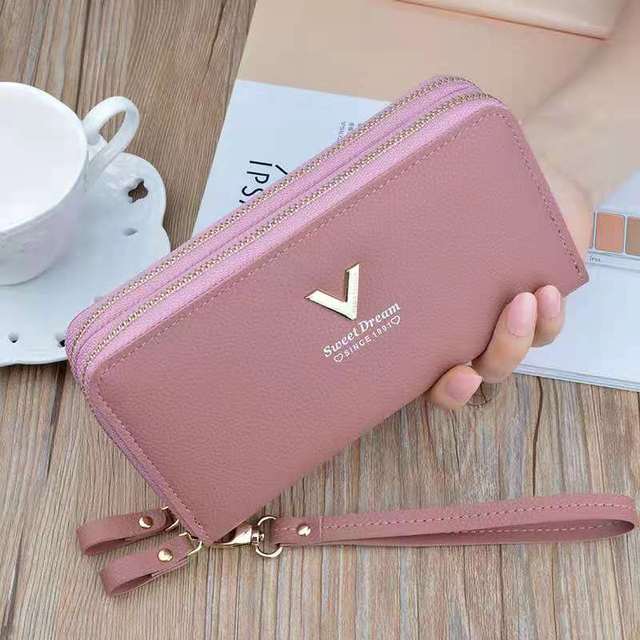 Long Wallet Double Zipper Crown Embroidery Thread Wallet Women Multi Cards Fashion Wild Mobile Phone Bag Wallets 785