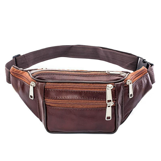 Portable Men Leather Waist Bag Multi Pockets Storage Fanny Pack Bag