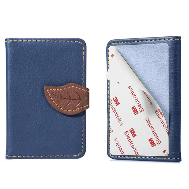 Creative PU Leather Phone Wallet Case Women Men Credit Card Holder Pocket Sticker 3M Adhesive Fashion Card Holder Mobile Phone Card Holder