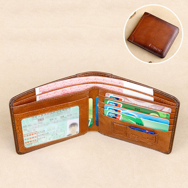 Men's Rfid Blocking Genuine Leather Bifold Wallet Vintage Slim Short Multifunctional Large Capacity Cowhide Wallet Money Clip