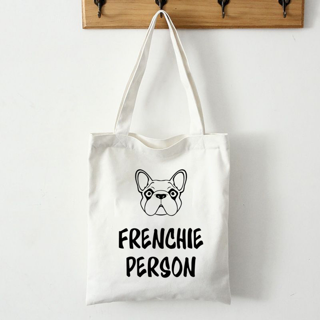 Reusable Canvas Shopping Bag Women Bag With French French Bulldog Print Students Teacher Book Travel Storage Shoulder Bags