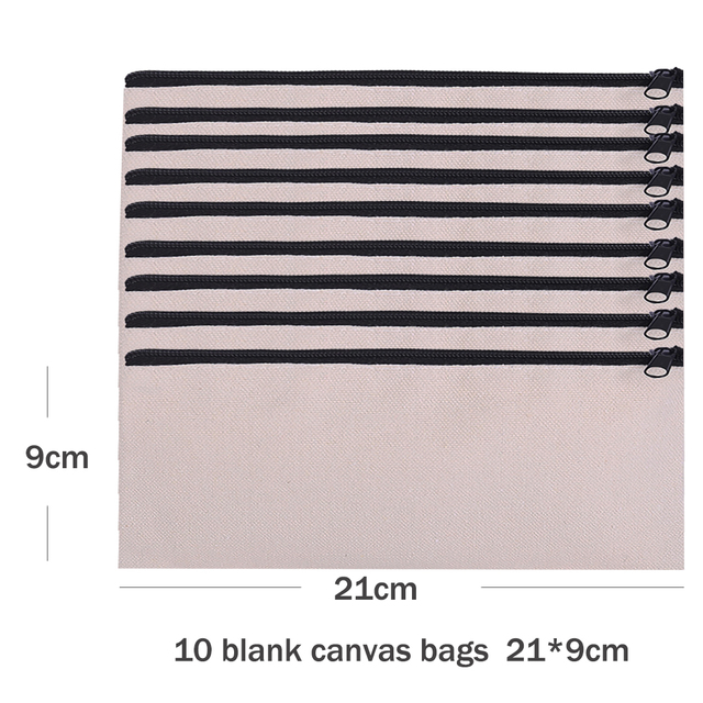 10pcs Empty Canvas Bags Cosmetic Zipper Bags Empty Pencil Bags DIY Pouches Craft Pencil Case Coin Customized Canvas Bag