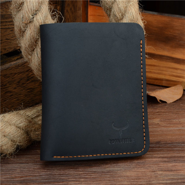 COWATHER Crazy Horse Leather Men Wallets Vintage Genuine Leather Wallet for Men Cowboy Top Leather Thin to Put Free Shipping