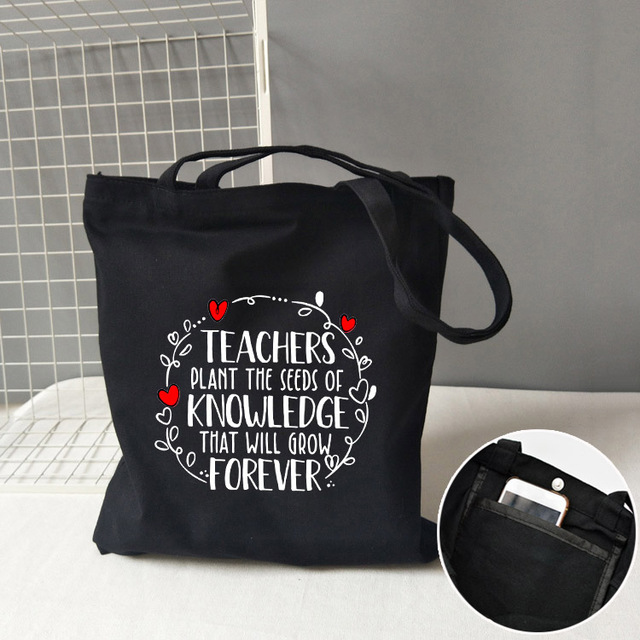 Teacher life rainbow small cotton bag teacher canvas bag graduation gifts tote big teachers appreciation or year-end gift