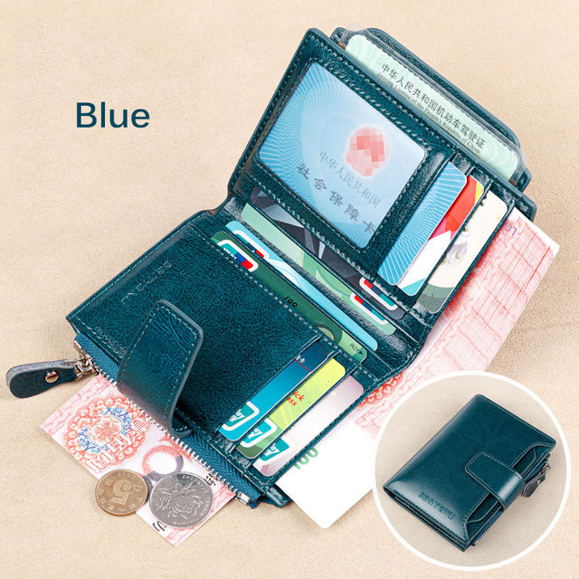 Fashion Women's Genuine Leather Wallet RFID Blocking Short Multifunctional Large Capacity Zipper Coin Purse Money Clip