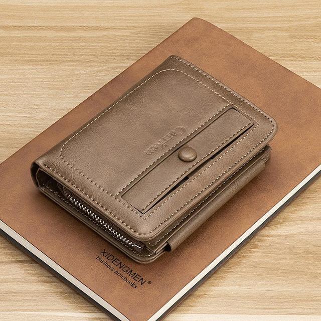 Men Short Wallet Trifold Cartera Piquina Coin Purse Zipper Clutch Bag Men Genuine Leather Wallets Classic Style