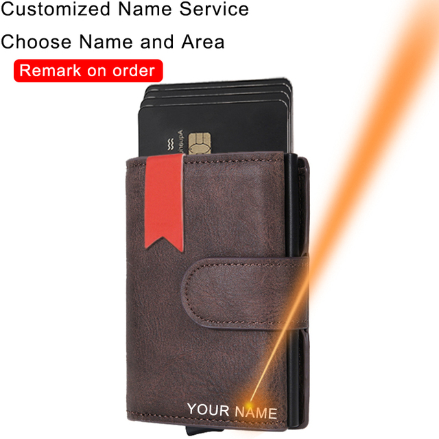 DIENQI - Leather & Leather Business Card Holder for Men with Rfid Lock, Pocket Case, Smart Wallet