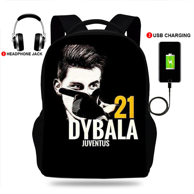 حقيبة ظهر مدرسية من أكسفورد باولو Dybala ، حقيبة ظهر مدرسية مع كابل usb وحقيبة كتف للمراهقين والبنات والأولاد