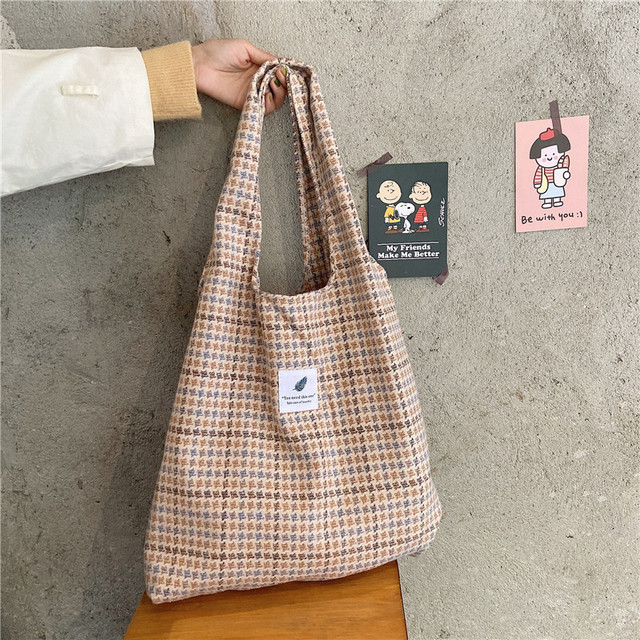 2021 New Shopper Bags Women Shoulder Bag Japanese Style Plaid Tote Bag Cute Girls Handbag Casual School Bag Female Canvas Bag