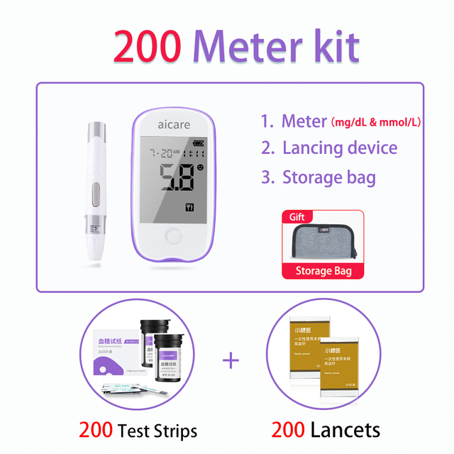 AICARE Blood Glucose Meter Glucometer Diabetic 50/100 Test Strips Lancets Blood Sugar Meter Monitor Medical Devices Tester