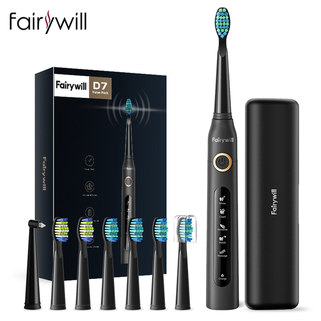 Fairywill FW-507 Sonic Electric Toothbrush 5 Modes USB Charger  Waterproof Electronic Tooth with Brushes Replacement Heads