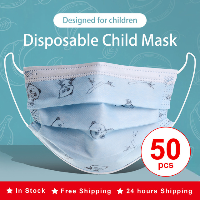 50/100pcs Cartoon Children Face Masks 3 Layer Disposable Mouth Flex Soft Breathable Cute Hygiene Kids Face Mask for Child