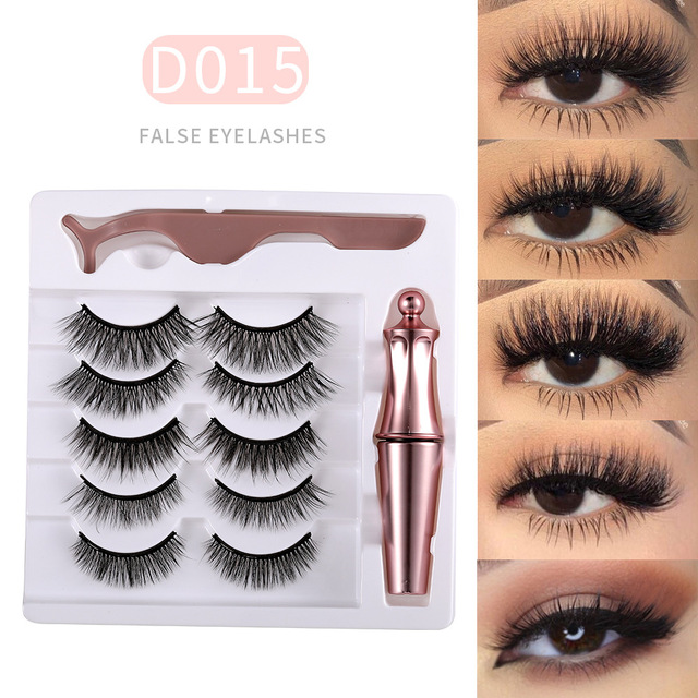 5 Pairs 3D Mink Magnetic False Eyelashes Waterproof Liquid Eyeliner Tweezers Long Lasting Makeup Tool