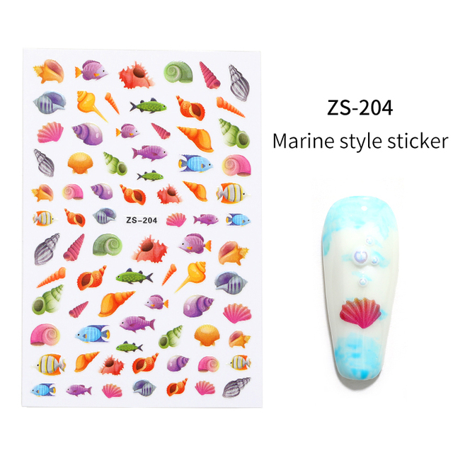 LEAMX Ocean Cute Glitter Laser Nail Art Marine Animal Shell Turtle Fish Starfish Nail Sticker Slider 9D Nail Sticker Decoration