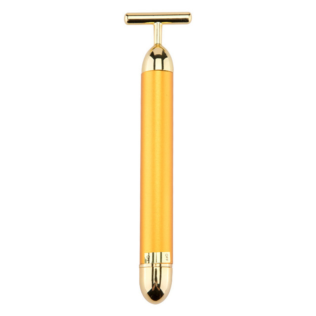 24k Gold Face Lift Bar Roller Vibration Slimming Facial Massager Stick Facial Beauty Skin Care T Shape Vibrating Tool