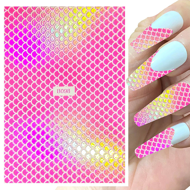 1 Sheet Nail Art Holographic Fish Scales Shaped Sticker Self Adhesive 12 Colors Nail Foil Decals Manicure Adhesive Laser Decals