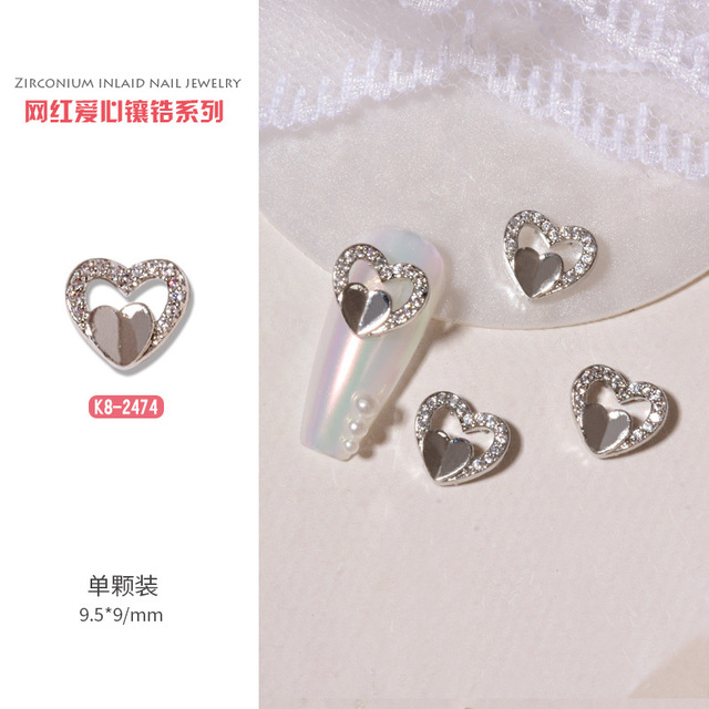 3pcs nail art love zircon color preserved super flash three-dimensional diamond smiley nail accessories love necklace