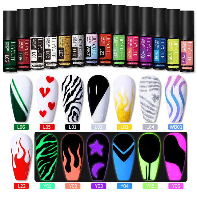 LILYCUTE 14 Colors 5ml Polish Line Gel Kit Nail Art Design UV/LED Nail Polish Drawing Polish DIY Painting Varnish Liner Gel