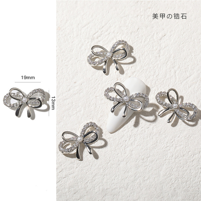 Nail Art Bowknot Wholesale Metal Zircon Nail Decorations 3D Exquisite Rhinestone Nail