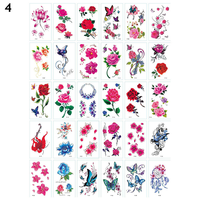 Women Temporary Tattoo Sticker Pink Butterfly Flower Feather Lotus 3D Fake Tattoo Body Hands Arm Leg Temporary Tattoos Femme