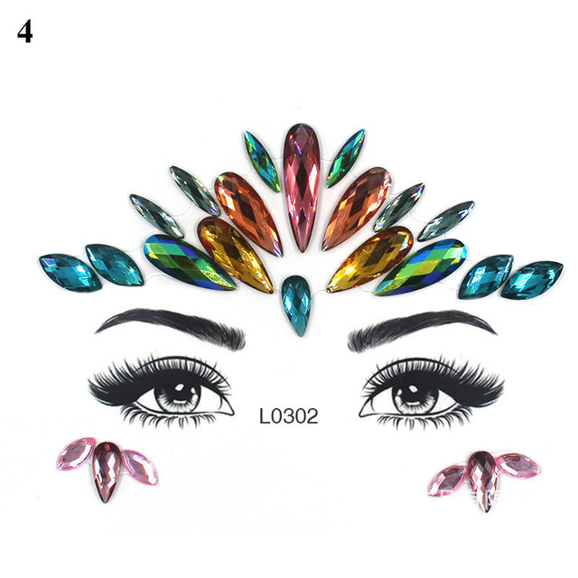 3D Sexy Face Tattoo Sticker Temporary Tattoo Flash Fake Tattoo Rhinestone Lady Party Face Sticker Face Jewelry Decoration