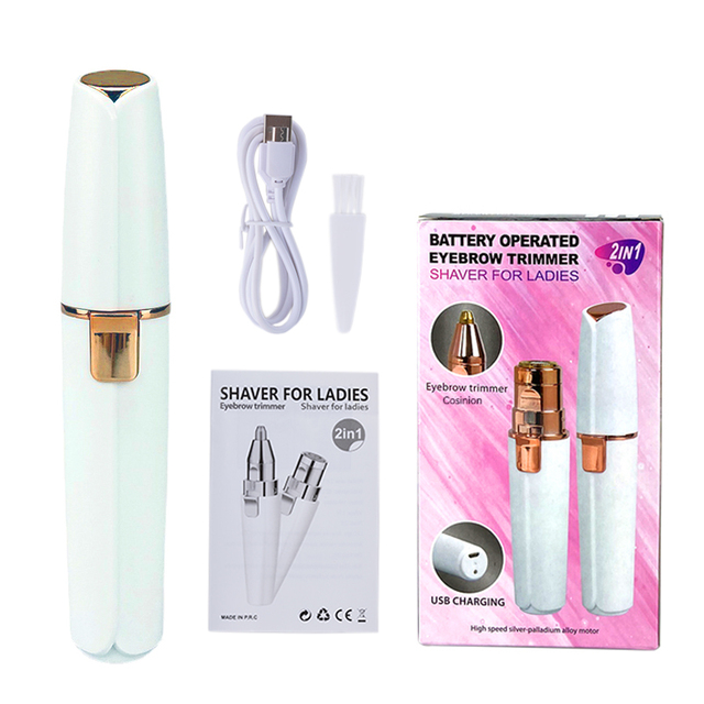 2 in 1 Rechargeable Electric Eyebrow Trimmer Epilator Female Body Face Lipstick Shape Hair Removal Mini Shaver Painless