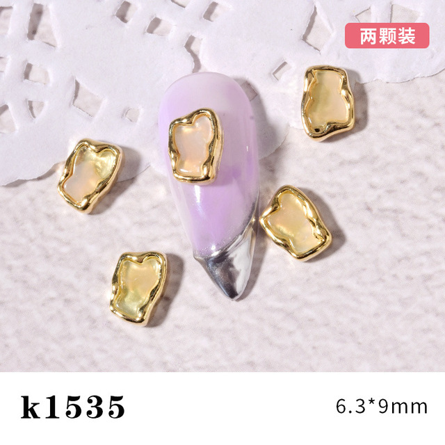 3pcs New Japanese Manicure Metal Amber Four-leaf Clover Shell Butterfly Manicure Gold Edge Irregular Gemstone Jewelry