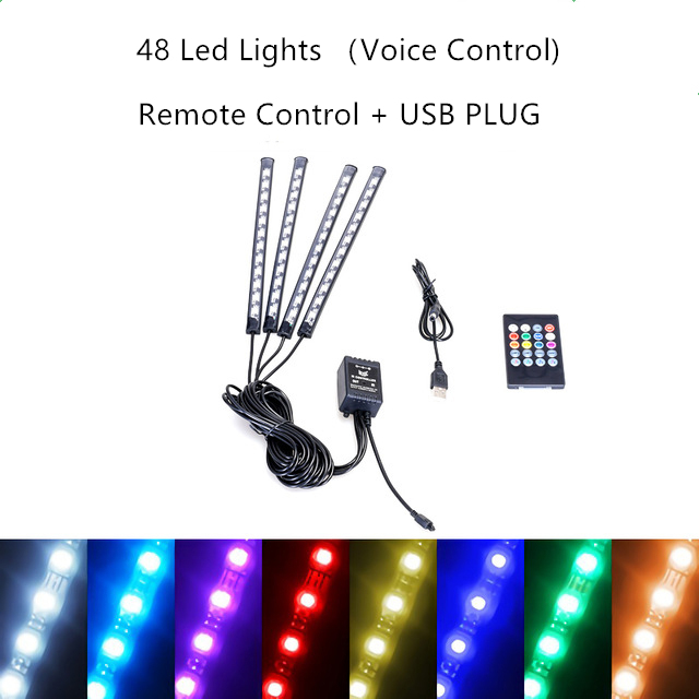 Car Interior Light RGB LED Decorative Light Strip With USB Wireless Remote Music Control Multimedia Car Foot Light