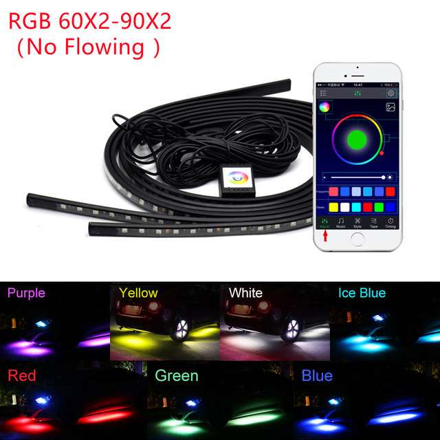 Car Underbody Lights Neon Flexible LED Strip Light Auto Underwater Lamp APP Control Flowing RGB Ambient Atmosphere Lamp