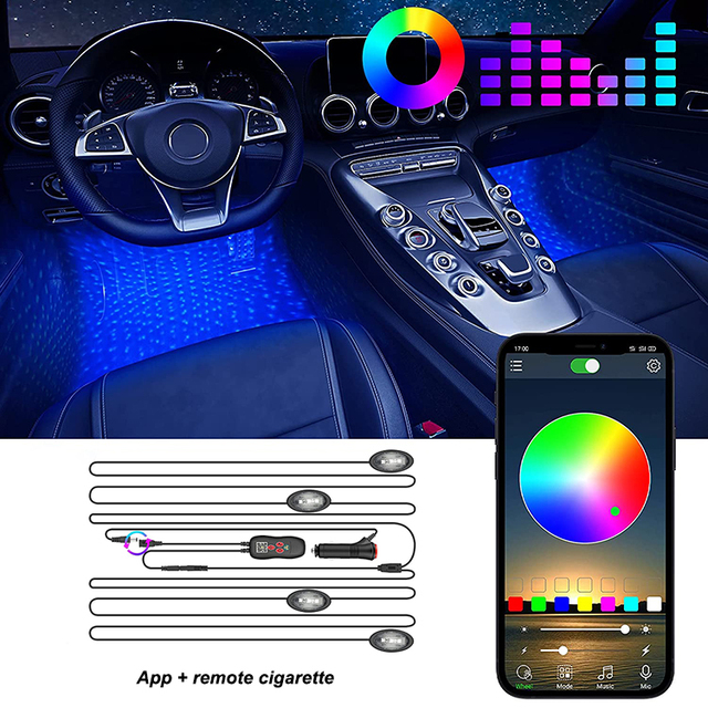 NLpearl RGB Galaxy LED Car Ambient Interior Light Usb Cigarette With App Remote Control Auto Foot Atmosphere Decorative Lamp