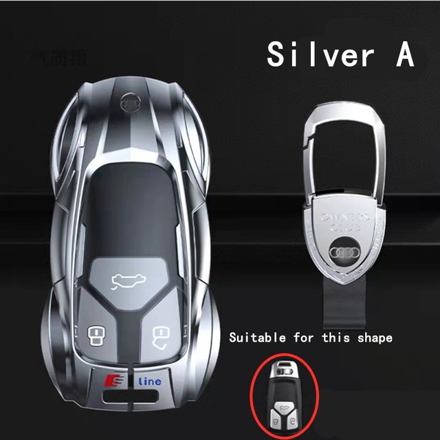 Zinc Alloy Car Key Cover With Boutique Metal Leather Keychain For Audi A6 A4 A3 Q2 Q3 Q5 Q7 A7 A8 Car Key Shell Protector