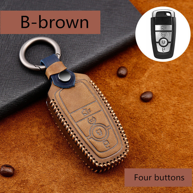 Genuine Leather Handmade Car Key Cover Cover For Ford Focus Fiesta Mondeo Kuga Escape Fusion Mustang Explorer Edge Ecosport