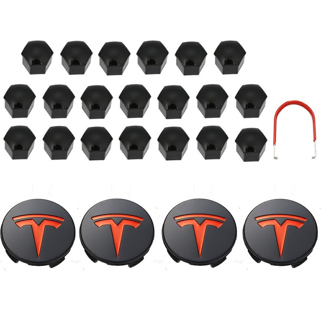 Decorative Wheel Center Hub Caps for Tesla Model 3/S/X Set of Tesla Logo Wheel Caps Center Hub Nut Lug Nut Cover for Tesla