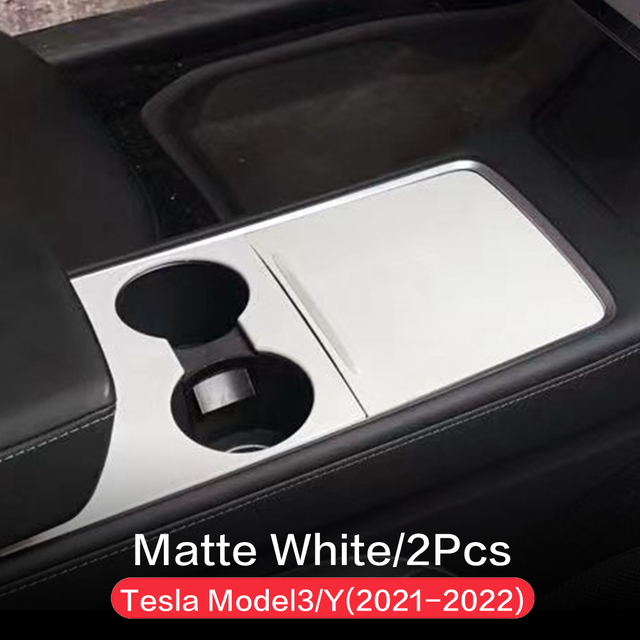 Matte White Carbon Fiber Central Control Decorative Strip For Tesla Model 3 Decorative Panel Cover Protective Patch Model Y 2021